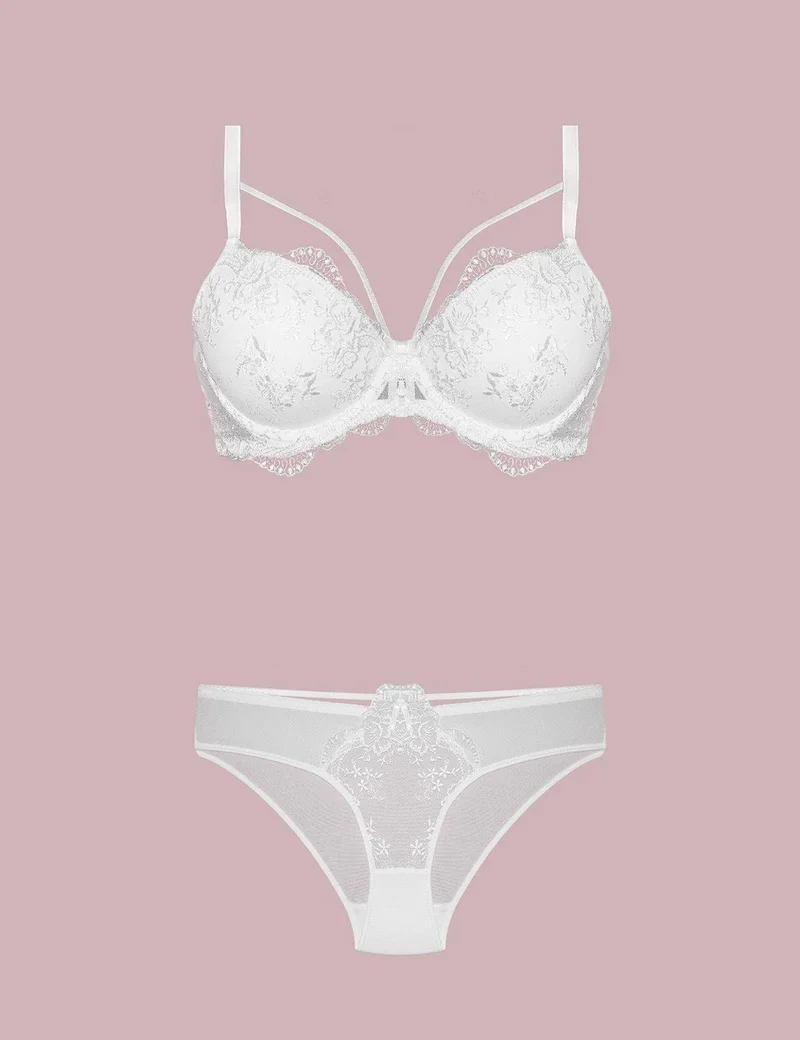 Nurteks 4485 Women's Lace Support Bra Panty Set-Ecru