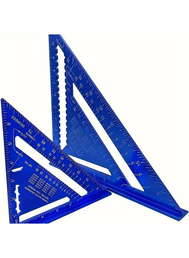 Blue 12 Inch Aluminum Alloy Triangle Ruler with Protractor and Metric Scale for Precision Woodworking - Image 4
