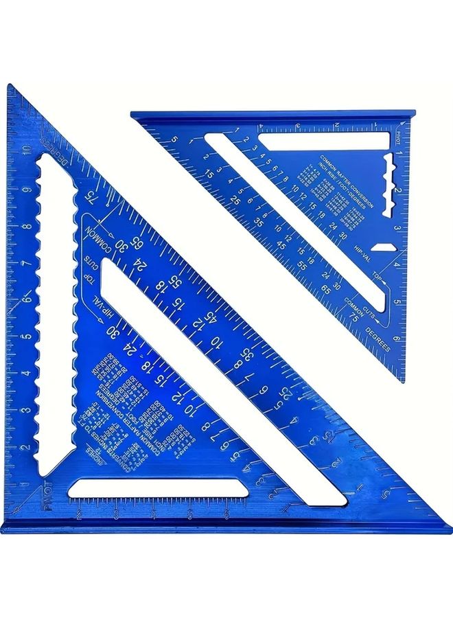 Blue 12 Inch Aluminum Alloy Triangle Ruler with Protractor and Metric Scale for Precision Woodworking - Image 2