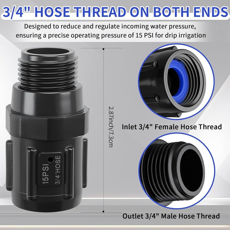 3 قطع منظم ضغط الري بالتنقيط 15 PSI، خيط خرطوم أنثى 3/4 بوصة × خيط خرطوم ذكر 3/4 بوصة، مخفض ضغط الري بالتنقيط، منظم ضغط خرطوم الحديقة - Image 2
