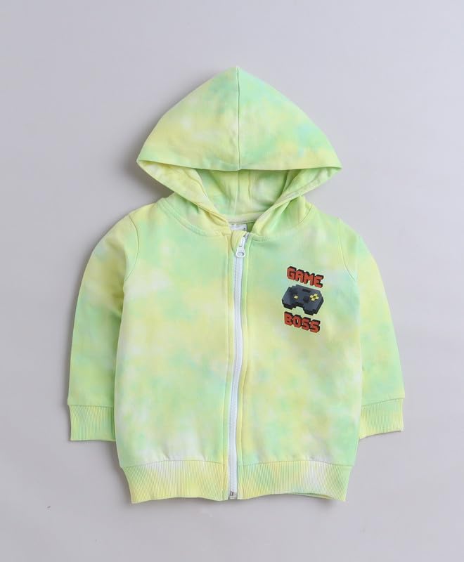 BUMZEE Yellow & Green Boys Full Sleeves Cotton Hooded Zipper Sweatshirt Age - 3-6 Months (Peb9722B-ylw.grn) - Image 4