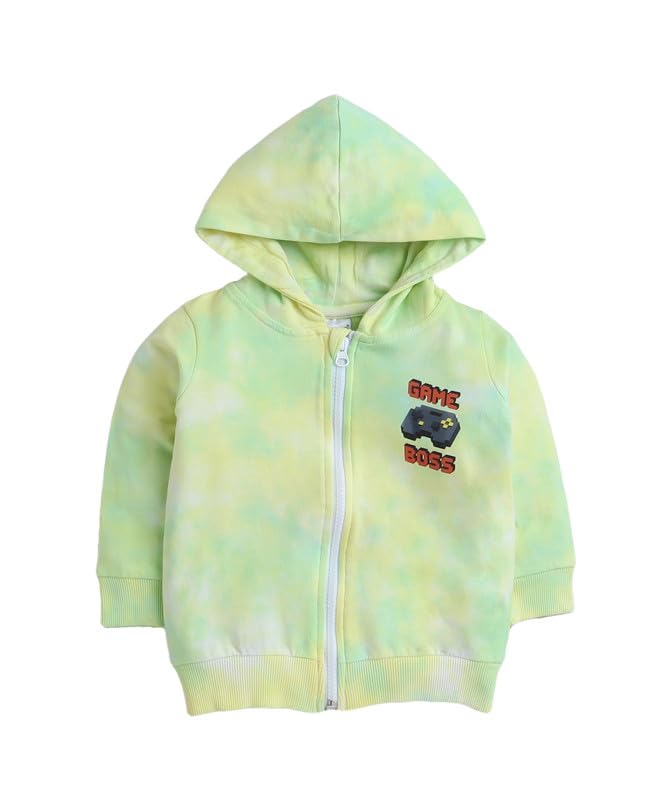 BUMZEE Yellow & Green Boys Full Sleeves Cotton Hooded Zipper Sweatshirt Age - 3-6 Months (Peb9722B-ylw.grn) - Image 1