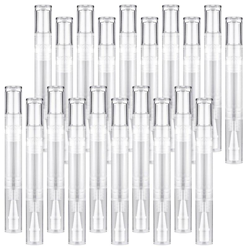 20Pack 5ML Transparent Twist Pens, Empty Nail Oil Pen Brush Cosmetic Lip Gloss Container Applicators