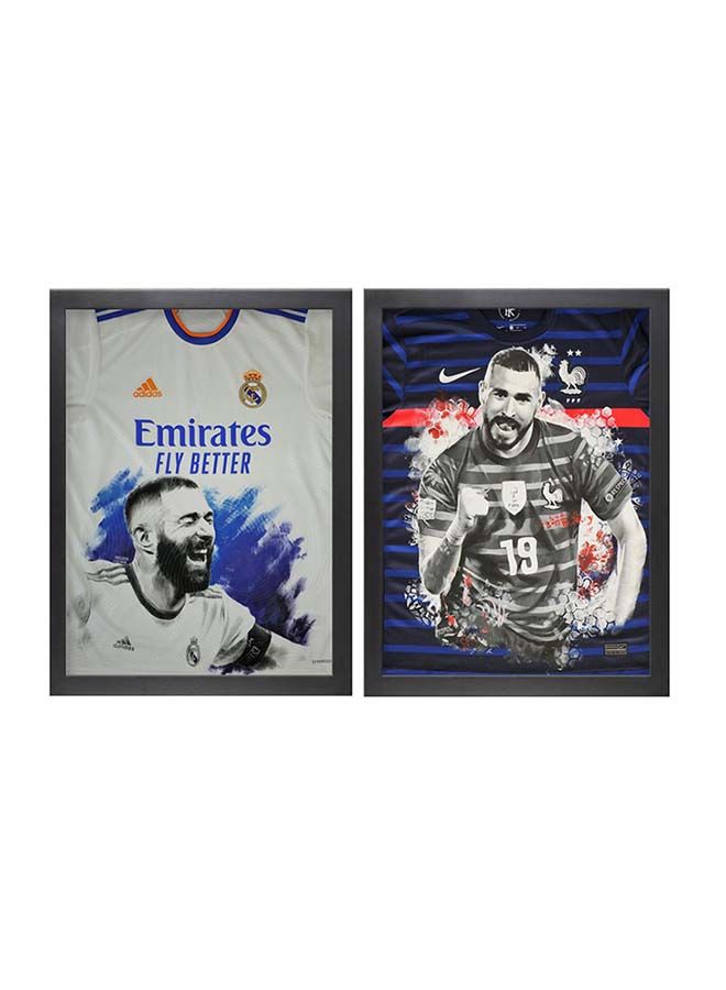 Boomah Accessories 2-Piece Karim Benzema Real Madrid And France Shirt Drawing Poster With Frame Set 30x40 cm 