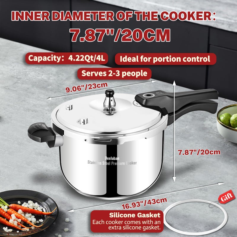 deeluban 4 Quart Stainless Steel Pressure Cooker, Deeluban All Stovetops Induction Compatible Thickened Pressure Cooker with Spring Valve Safeguard Devices for Home and Commercial Use - Image 5