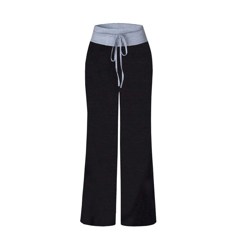 iChunhua Women's Clothes Loungers Solid Yoga Pants Wide Leg Comfy Drawstring Loose (Black L) - Image 3