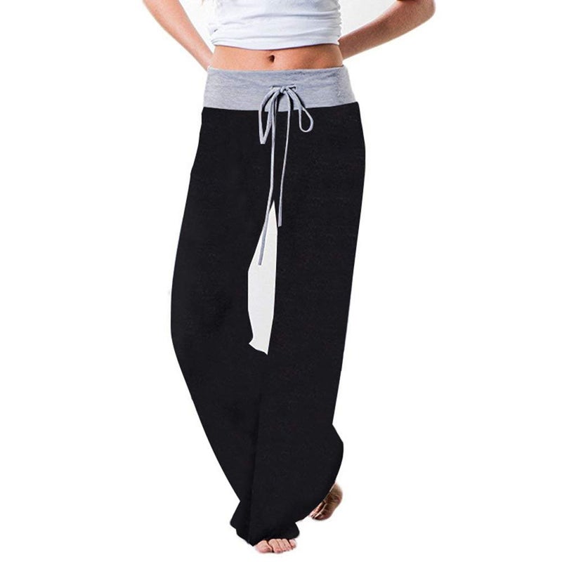 iChunhua Women's Clothes Loungers Solid Yoga Pants Wide Leg Comfy Drawstring Loose (Black L) - Image 2