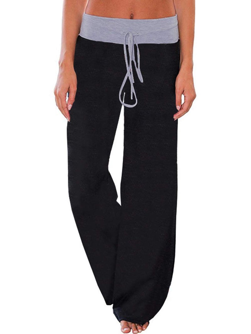 iChunhua Women's Clothes Loungers Solid Yoga Pants Wide Leg Comfy Drawstring Loose (Black L) - Image 1
