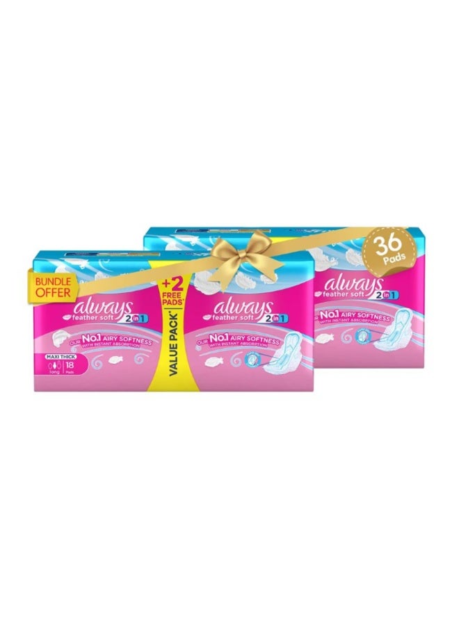 Always 2-in-1 Feather-Soft Sanitary Pads with Wings – Pack of 18 (2 Packs)