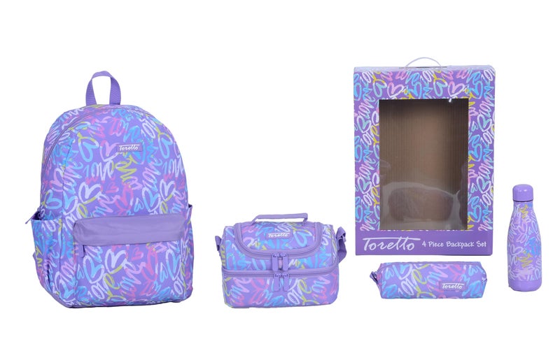 Toretto 4-Piece School Backpack Set – Model M2224 – Includes Backpack, Lunch Bag, Water Bottle & Pencil Case – Ideal for Kids