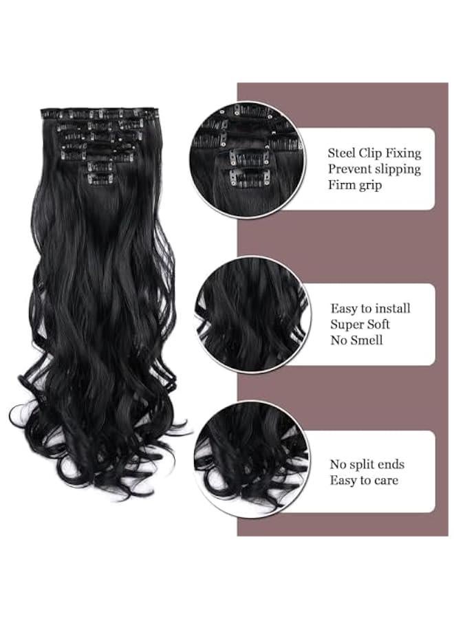 Beauenty Clip in Hair Extensions 22 Inche Hairpieces 7 Pieces/set Clip On Hair Extension Heat Resistant Synthetic Fiber for Women Daily Use Hair Make Clip Hair Extensions (Natural Black) - Image 3
