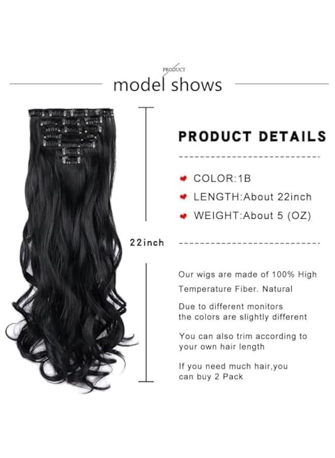 Beauenty Clip in Hair Extensions 22 Inche Hairpieces 7 Pieces/set Clip On Hair Extension Heat Resistant Synthetic Fiber for Women Daily Use Hair Make Clip Hair Extensions (Natural Black) - Image 2