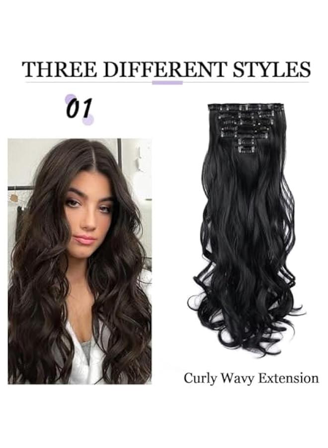 Beauenty Clip in Hair Extensions 22 Inche Hairpieces 7 Pieces/set Clip On Hair Extension Heat Resistant Synthetic Fiber for Women Daily Use Hair Make Clip Hair Extensions (Natural Black) - Image 5