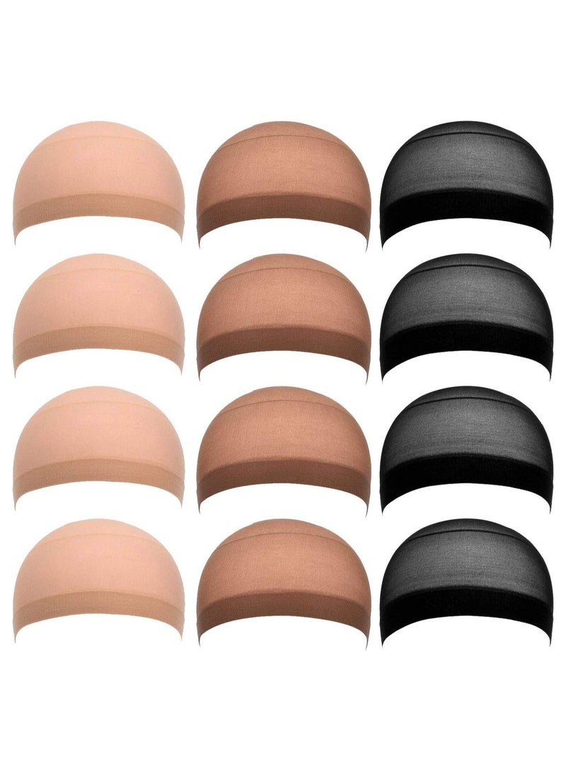 Estelle 12 Pack Nylon Wig Caps for Women and Men Black, Natural Beige and Light Brown - Image 1