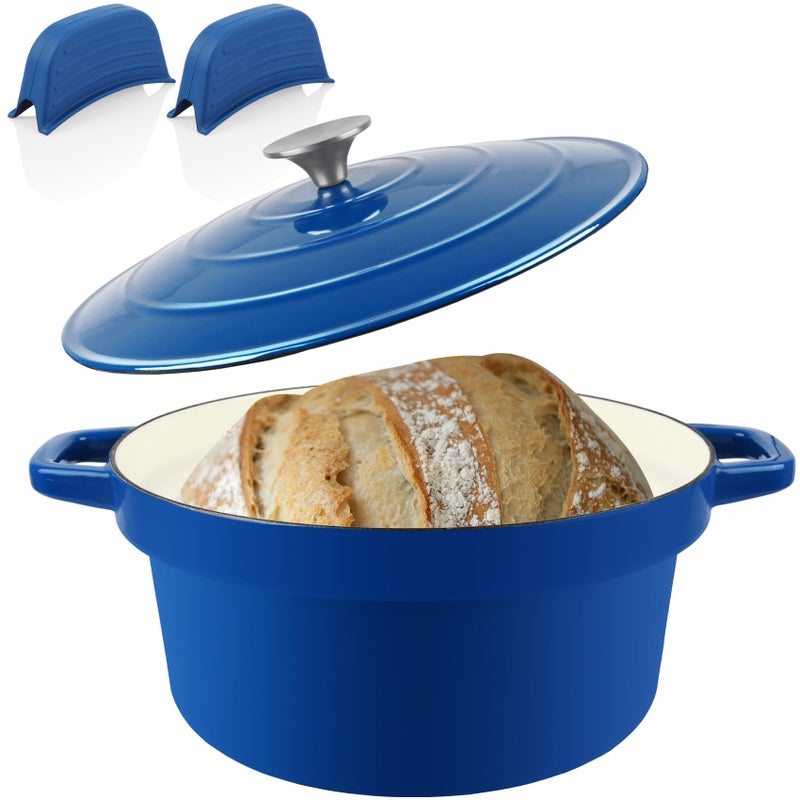 CUKOR 7QT Dutch Oven Pot With Lid Enameled Cast Iron Dutch Ovens for Sourdough Bread Baking NonStick Ceramic Dutch Oven Cooking Pot Oven Safe Blue 10 Pcs Bread Paper Liners