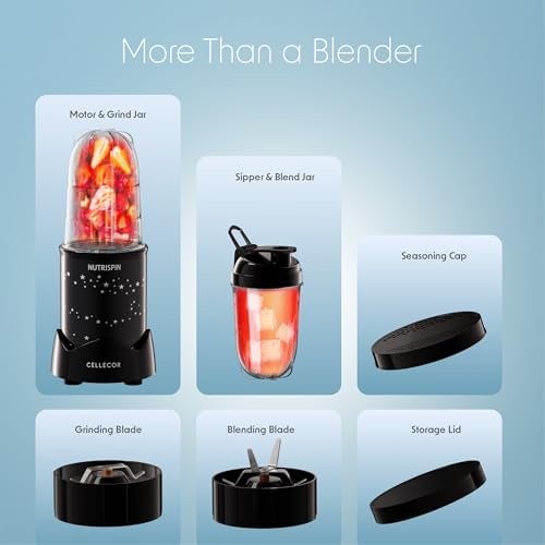 Cellecor Nutrispin 400W Nutri-Blender | 400W Personal Smoothie Blender with 23000 RPM | 2 Durable Jars | 6-Leaf Blade | Compact Juicer Mixer Grinder | Anti-Rust Titanium Alloy Blade | 2 Yrs Warranty - Image 5