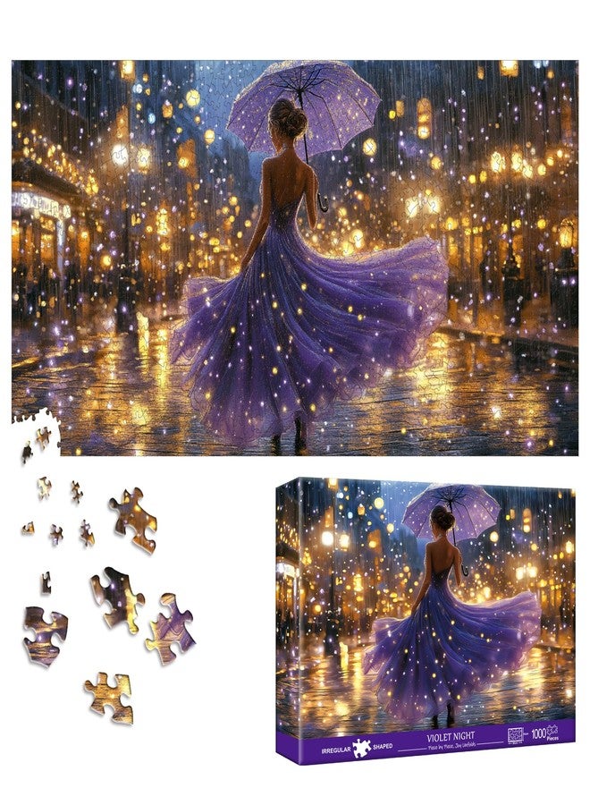 Bimkole Violet Night Puzzles for Adults 1000 Pieces, Woman Paper Jigsaw Puzzle 1000 Pieces - Fun and Challenging Family Decoration Puzzle Great Gift Idea, Finished Size is 31.5 x 16.14 in - Image 1