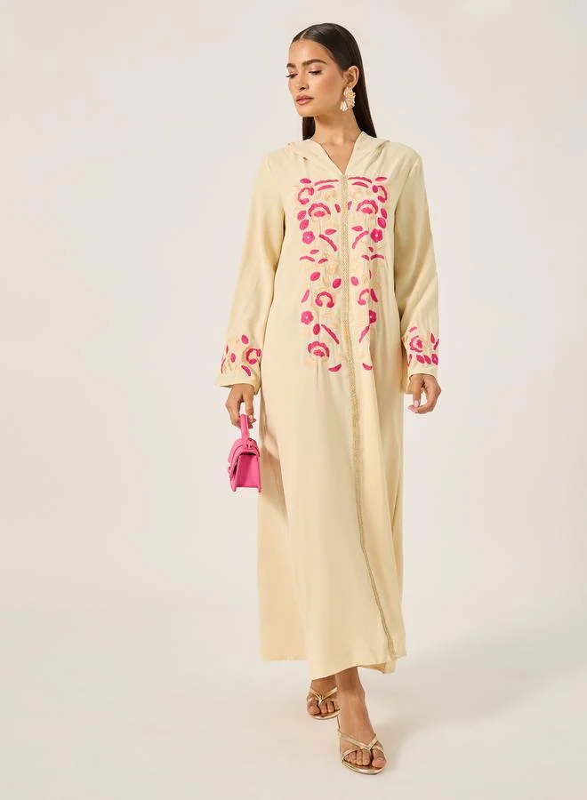تايك تو Floral Embroidered Maxi Jalabiya
