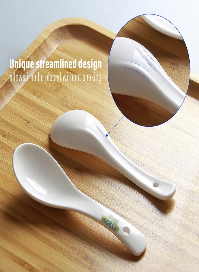 AYFDISHS 5.5" Asian Soup Spoons Set of 6, Ceramic Chinese Soup Spoons White Ceramic Dessert Spoons Rice Spoon for Ramen Pho Wonton Dumpling Miso,Dishwasher & Oven Safe - Image 3