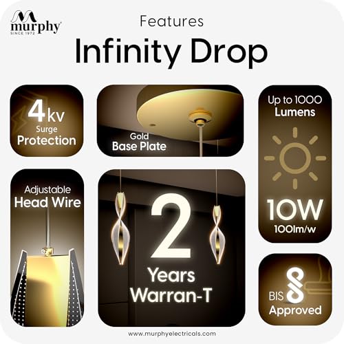 Murphy Infinity Drop Pendant Light – 12W LED 3-in-1, Modern Ceiling Hanging Lamp, Energy Efficient, Premium Finish, Pack of 1 - Image 4
