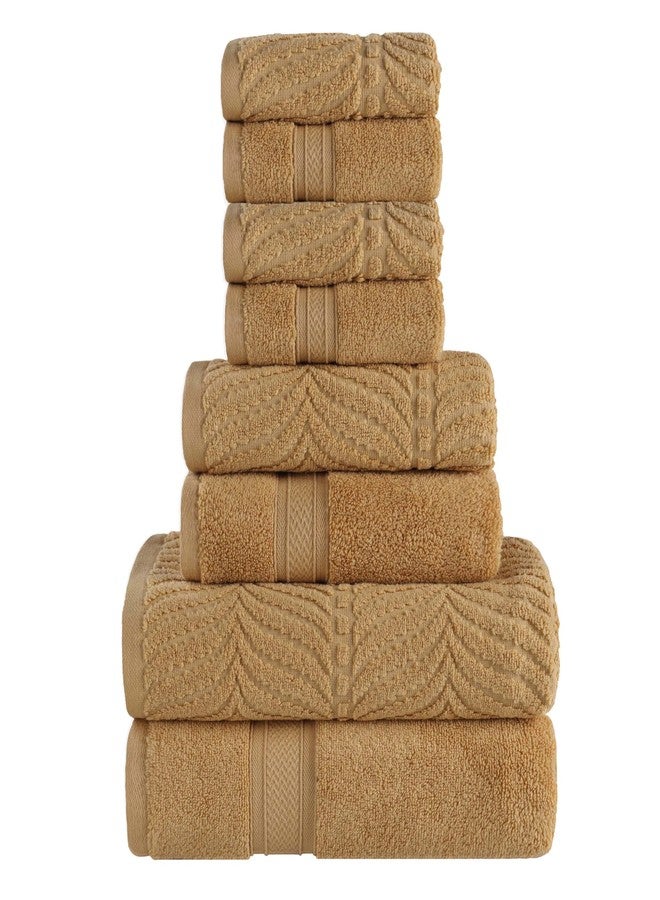 Superior Cotton Chevron 8 Piece Assorted Towel Set, Zero Twist, Quick Dry, Home Essentials, Shower, Spa, Luxury Plush Soft Absorbent Towels, Includes 2 Bath, 2 Hand, 4 Washcloth/Face Towels, Gold - Image 1