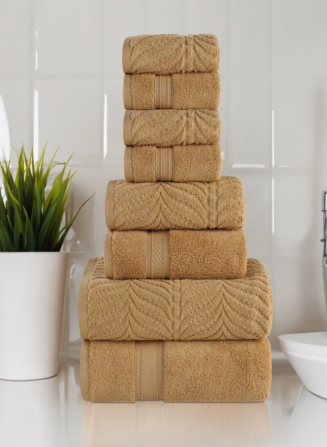 Superior Cotton Chevron 8 Piece Assorted Towel Set, Zero Twist, Quick Dry, Home Essentials, Shower, Spa, Luxury Plush Soft Absorbent Towels, Includes 2 Bath, 2 Hand, 4 Washcloth/Face Towels, Gold - Image 2
