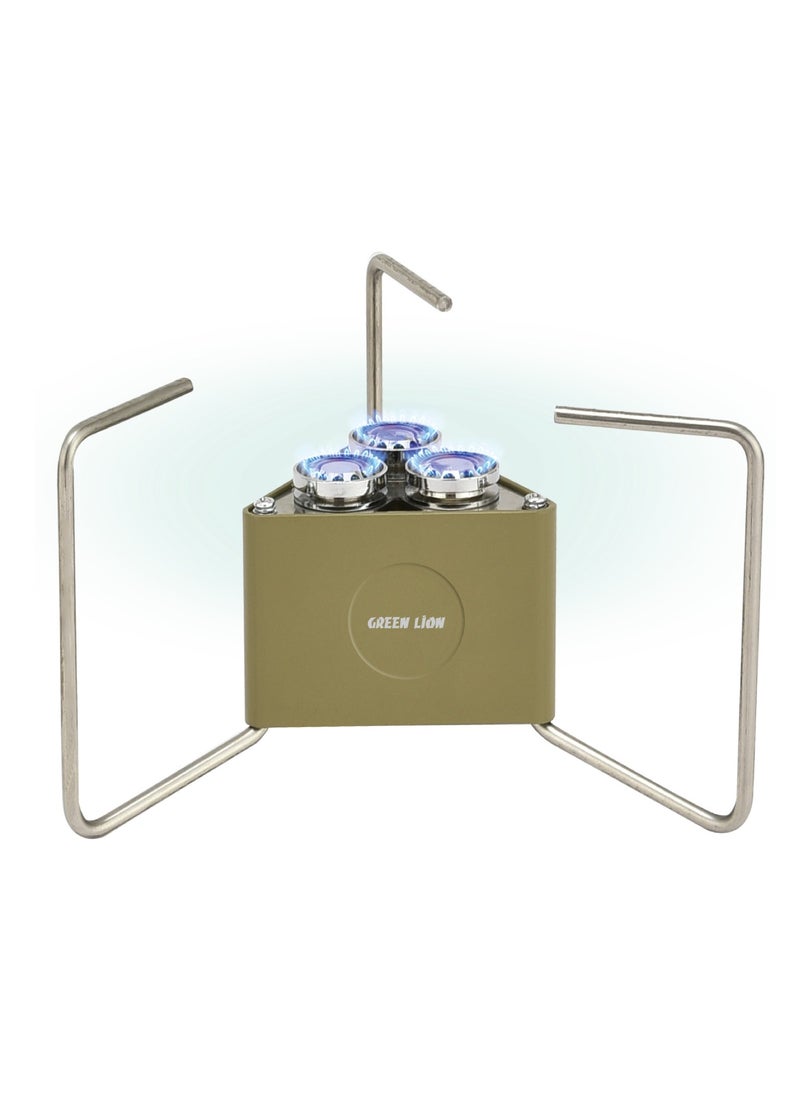 GREEN LION 3-Burner Foldable Camping Stove / 8000W Thermal Power / Foldable & Adjustable / High-Quality / Minimal Space Gas Stove - Khaki  - Image 1