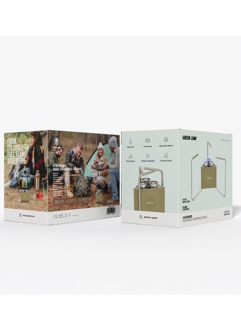 GREEN LION 3-Burner Foldable Camping Stove / 8000W Thermal Power / Foldable & Adjustable / High-Quality / Minimal Space Gas Stove - Khaki  - Image 4