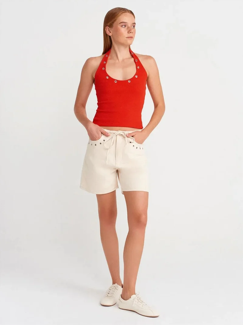 ديلفين Dilvin Women’s Cotton Denim Shorts With Drawstring Waist