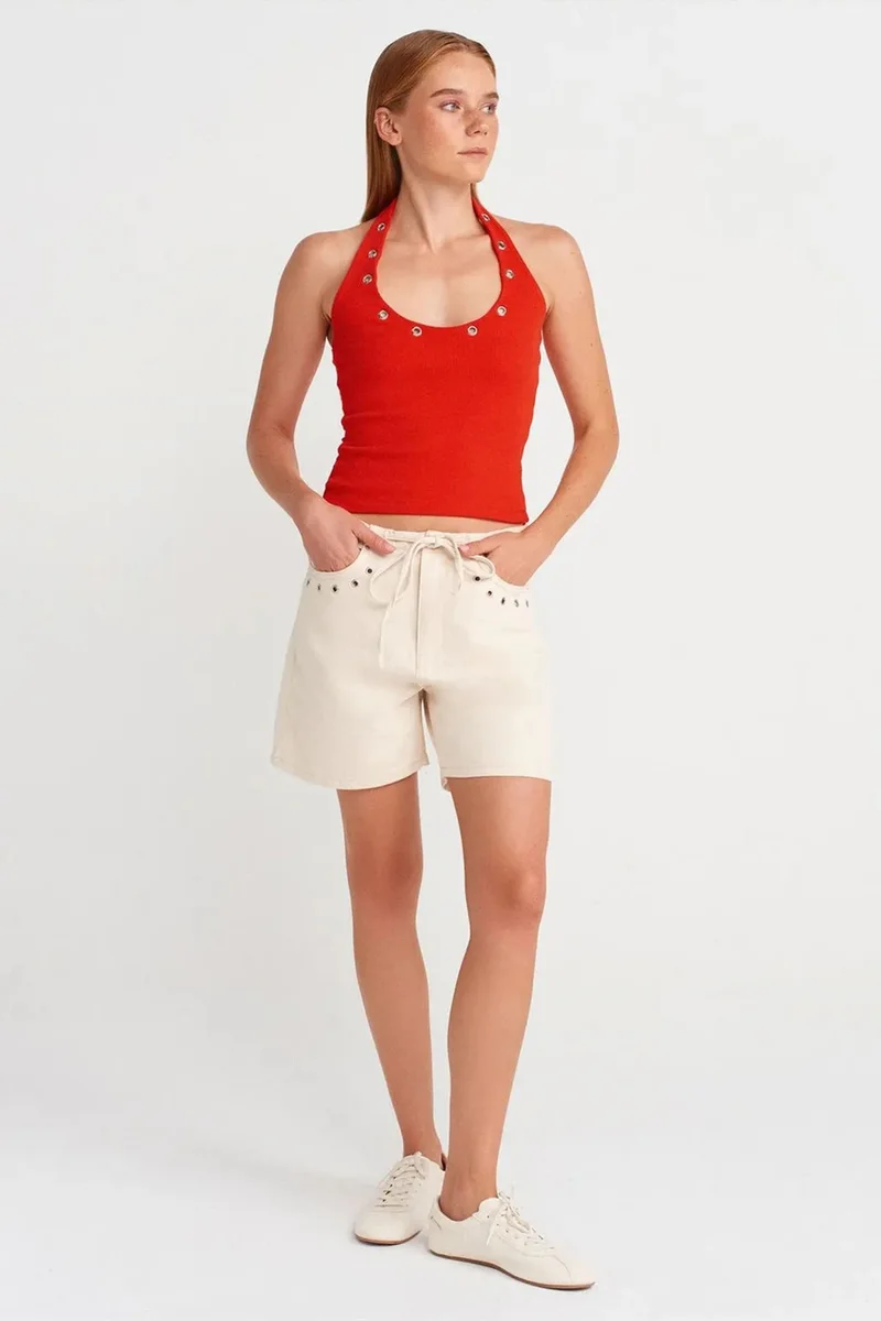 DILVIN Women’s Cotton Denim Shorts With Drawstring Waist
