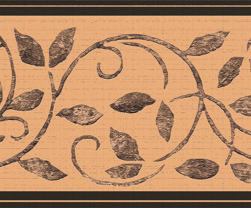 Dundee Deco Wallpaper Border Peel and Stick DDAZBD9084 Damask Grey Brown Sepia Scrolls Leaves Wall Border Retro Design 15 ft x 7 in 457m x 1778cm Self Adhesive