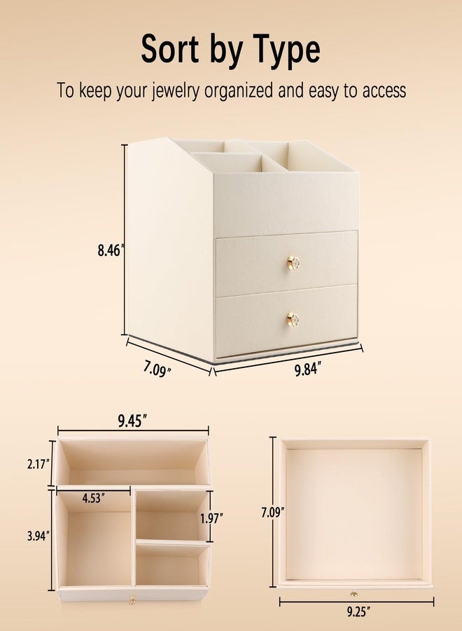 Homeanda Makeup Organizer with Drawers, PU Leather Cosmetic Storage Box Large Cosmetic Display Case for Skincare, Lipstick, Brushes, Bedroom Storage(Beige) - Image 4