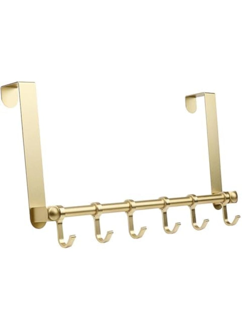 SYOSI Over Door Hook-6 Adjustable Over the Door Hooks for Hanging,Gold Towel Hook-Heavy Duty,Back of Door Hooks,Long Arm Anodized Finish for Bathroom, Living Room and More - Image 1