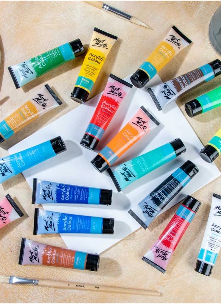 Mont Marte 18-Piece Signature Acrylic Colour Paint Set 36ml Content  - Image 4