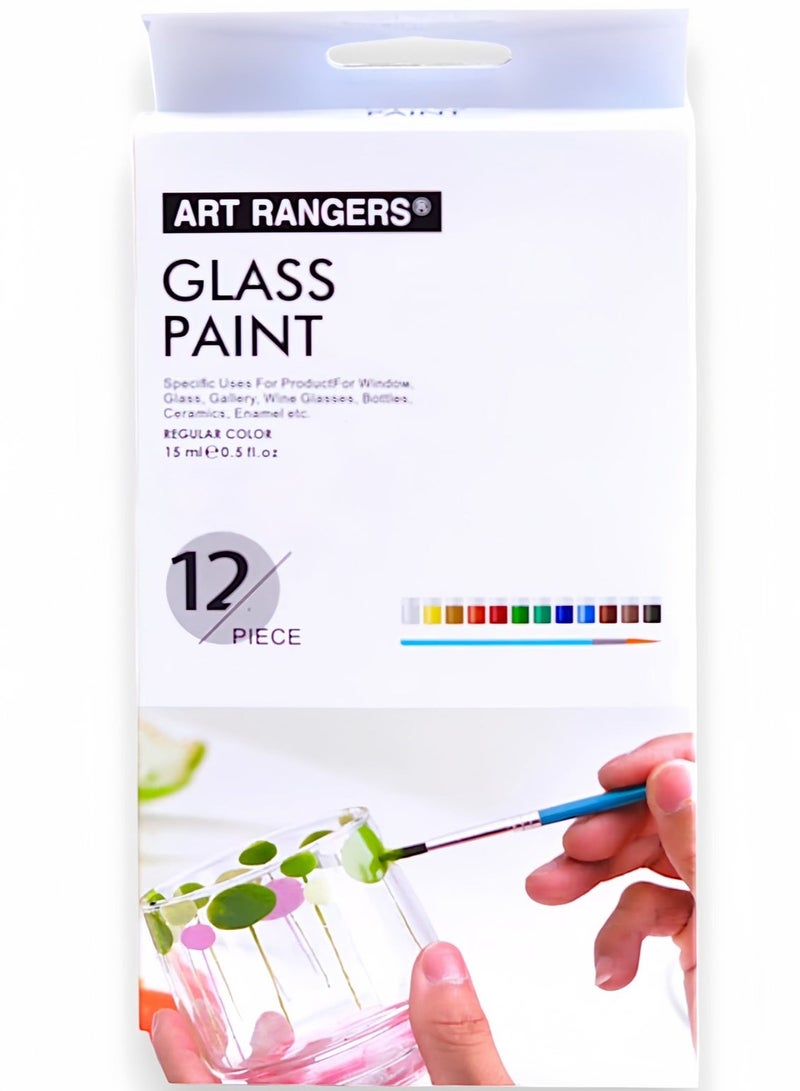 Art Rangers 12-Piece Acrylic Glass Deco Paint Set With 2 Brushes Multicolor 15ml - Image 1