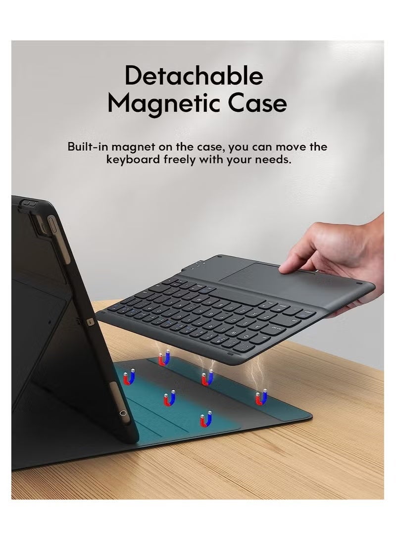 Smart Trackpad Keyboard Case for iPad 9th/8th/7th Generation (10.2 Inch) – Detachable Wireless Keyboard with Pencil Holder and Flip Stand – Black - Image 1