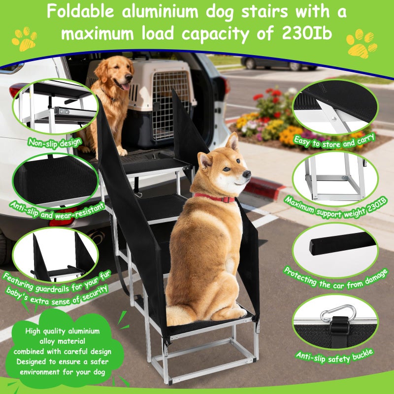 DeerGym Dog Stairs with Guardrail for Large Dogs Extra Wide 20Inch Step, 34 Inch 4 Step Non Slip Surface, Supports up to 230 lbs Designed for Oversized SUVs, Off Road Vehicles, and Pickup Trucks - Image 2