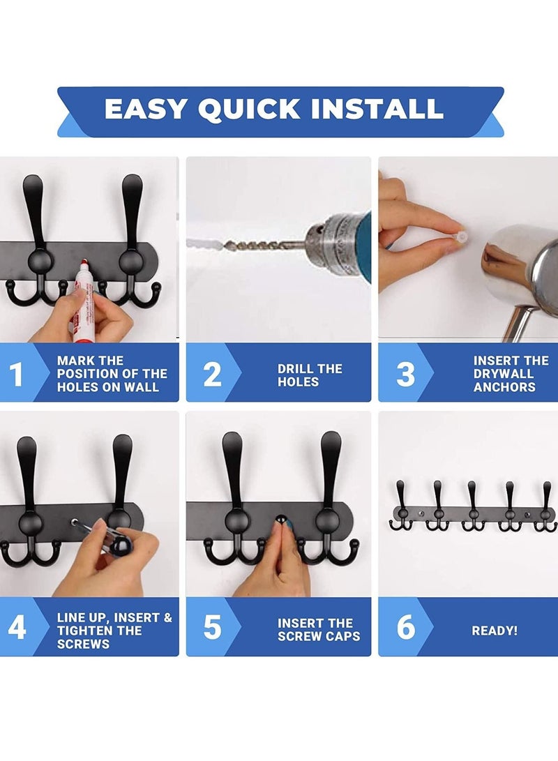 Loquat 5 Hooks Coat Hooks for Wall Stainless Steel Coat Racks Heavy Duty Coat Hooks Wall Mounted - Wall Hanger Wall Hooks and Clothes Hooks Black - Image 4