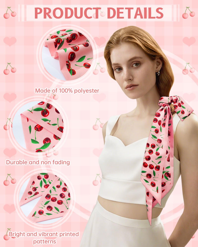 Mesovor Cherry Head Scarf Hair Neck Scarves for Women, Fashion Purse Bag Scarfs | Long Thin Satin Headscarf Headbands (Cherry (Pink)) - Image 3