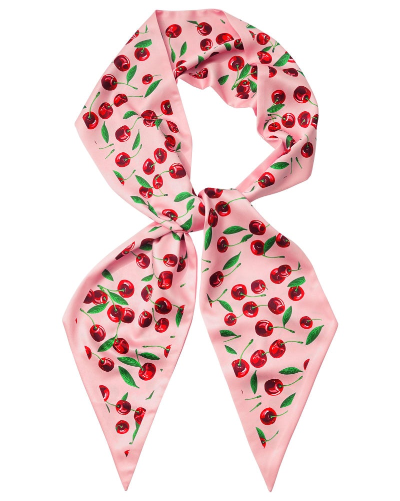 Mesovor Cherry Head Scarf Hair Neck Scarves for Women, Fashion Purse Bag Scarfs | Long Thin Satin Headscarf Headbands (Cherry (Pink)) - Image 1
