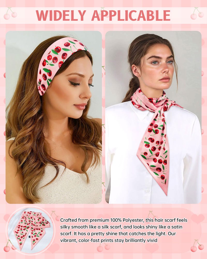 Mesovor Cherry Head Scarf Hair Neck Scarves for Women, Fashion Purse Bag Scarfs | Long Thin Satin Headscarf Headbands (Cherry (Pink)) - Image 4