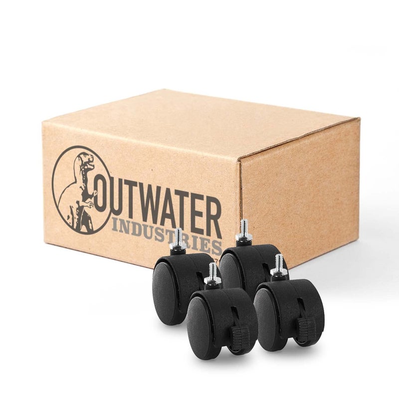 OUTWATER 2 Wheel Diameter  Black Nylon Swivel Hooded Samson Twin Wheel Caster with Brake  and 1420 x 12 Threaded Stem  Installed mounting height 2516 4 Pack 