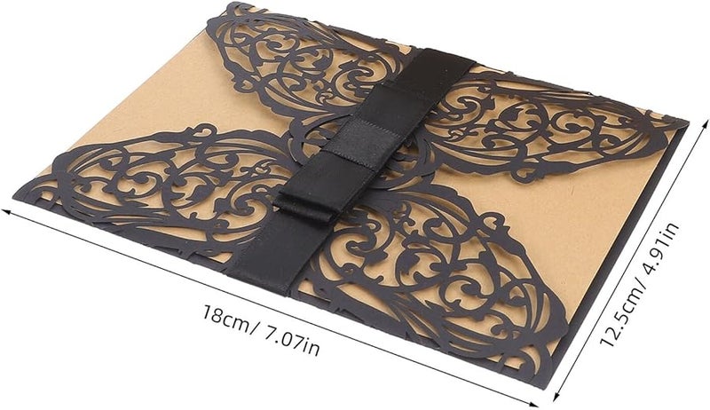 بطاقات دعوة مجوفة مغلفات أربطة وردية بطاقات مقطوعة زهرية حديثة لحفلات الهالوين والزفاف - Image 3