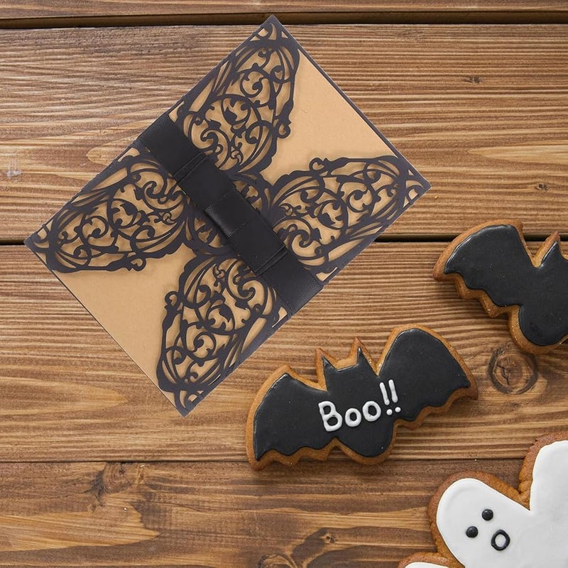 بطاقات دعوة مجوفة مغلفات أربطة وردية بطاقات مقطوعة زهرية حديثة لحفلات الهالوين والزفاف - Image 5