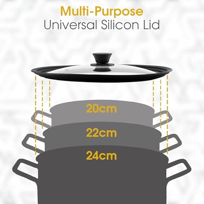 Homatz Universal Pots Pans Lid Fit For 20Cm 22Cm 24Cm Cookware Tempered Glass Lid  Cooking Pots Saucepan Frying Pan  Skillets Cover  Heat Resistant Silicon Rim  Knob 202224 Cm - Image 3
