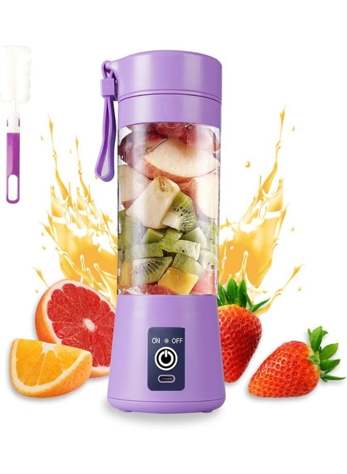 Hugifts Portable blender cup, electric USB juicer, portable juicer for smoothies and juices, 380 ml, six blades perfect for blending, light purple. - Image 1