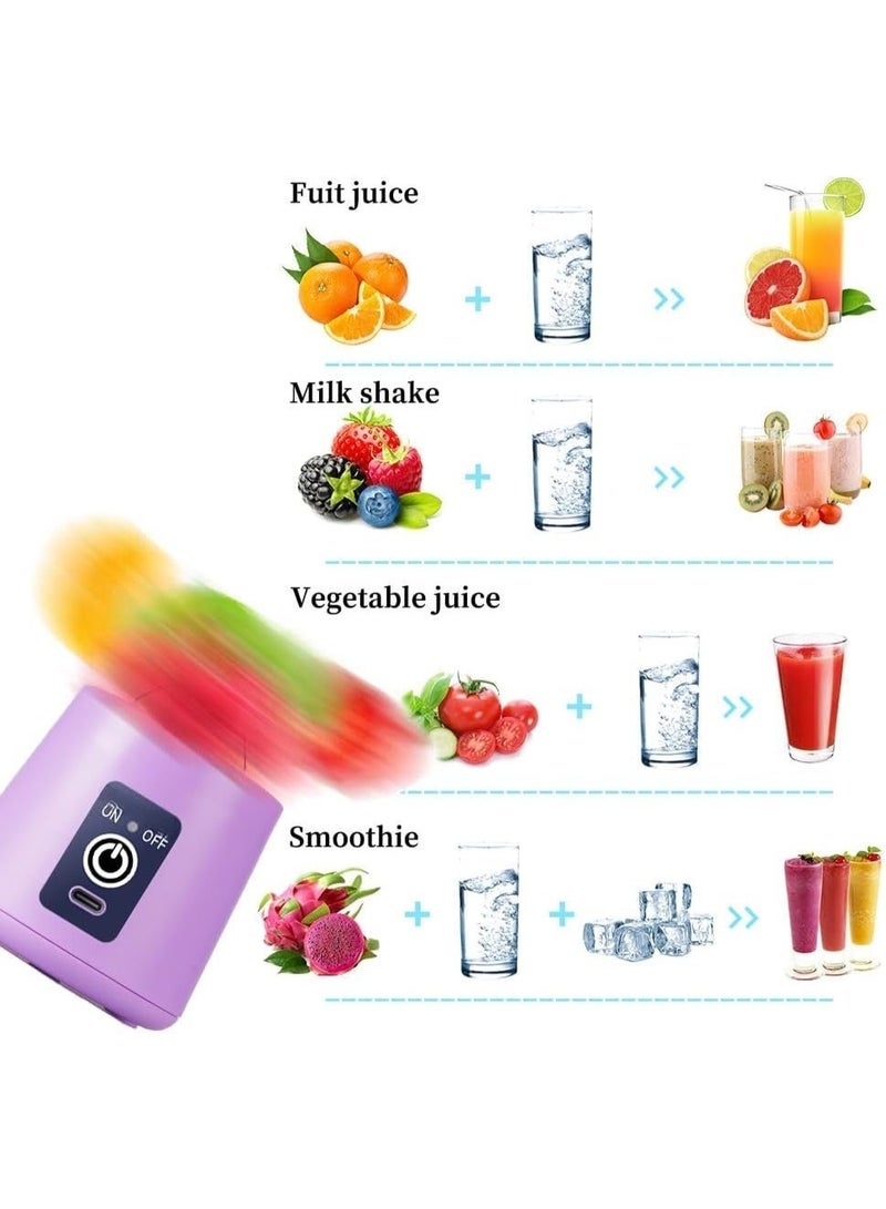 Hugifts Portable blender cup, electric USB juicer, portable juicer for smoothies and juices, 380 ml, six blades perfect for blending, light purple. - Image 4