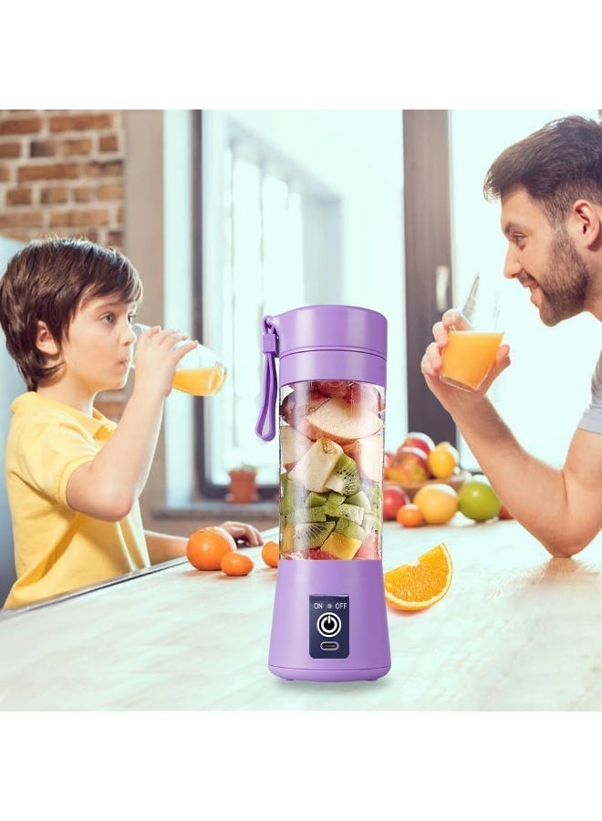Hugifts Portable blender cup, electric USB juicer, portable juicer for smoothies and juices, 380 ml, six blades perfect for blending, light purple. - Image 2