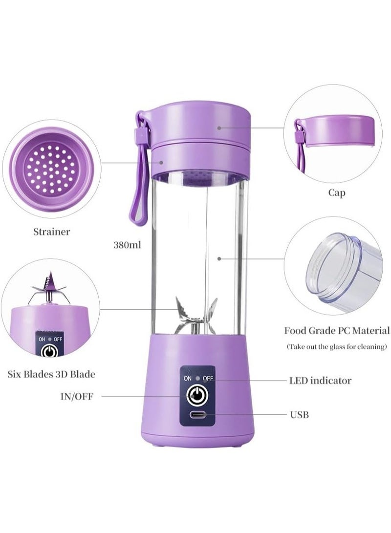 Hugifts Portable blender cup, electric USB juicer, portable juicer for smoothies and juices, 380 ml, six blades perfect for blending, light purple. - Image 3