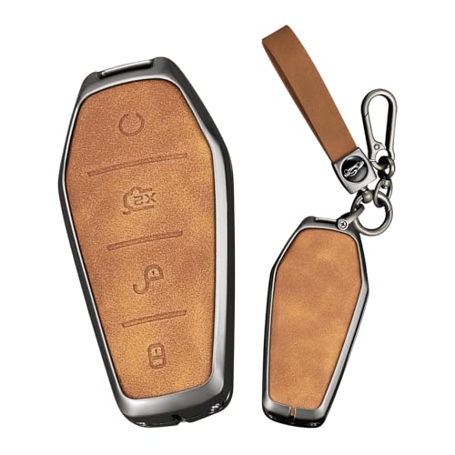Ysbxitu Brown Key Fob Case with Keychain for BYD Han EV Tang Dmi Qin Plus Song Yuan ATTO 3 Dolphin 4 Button Zinc Alloy Protection Shell - Image 1